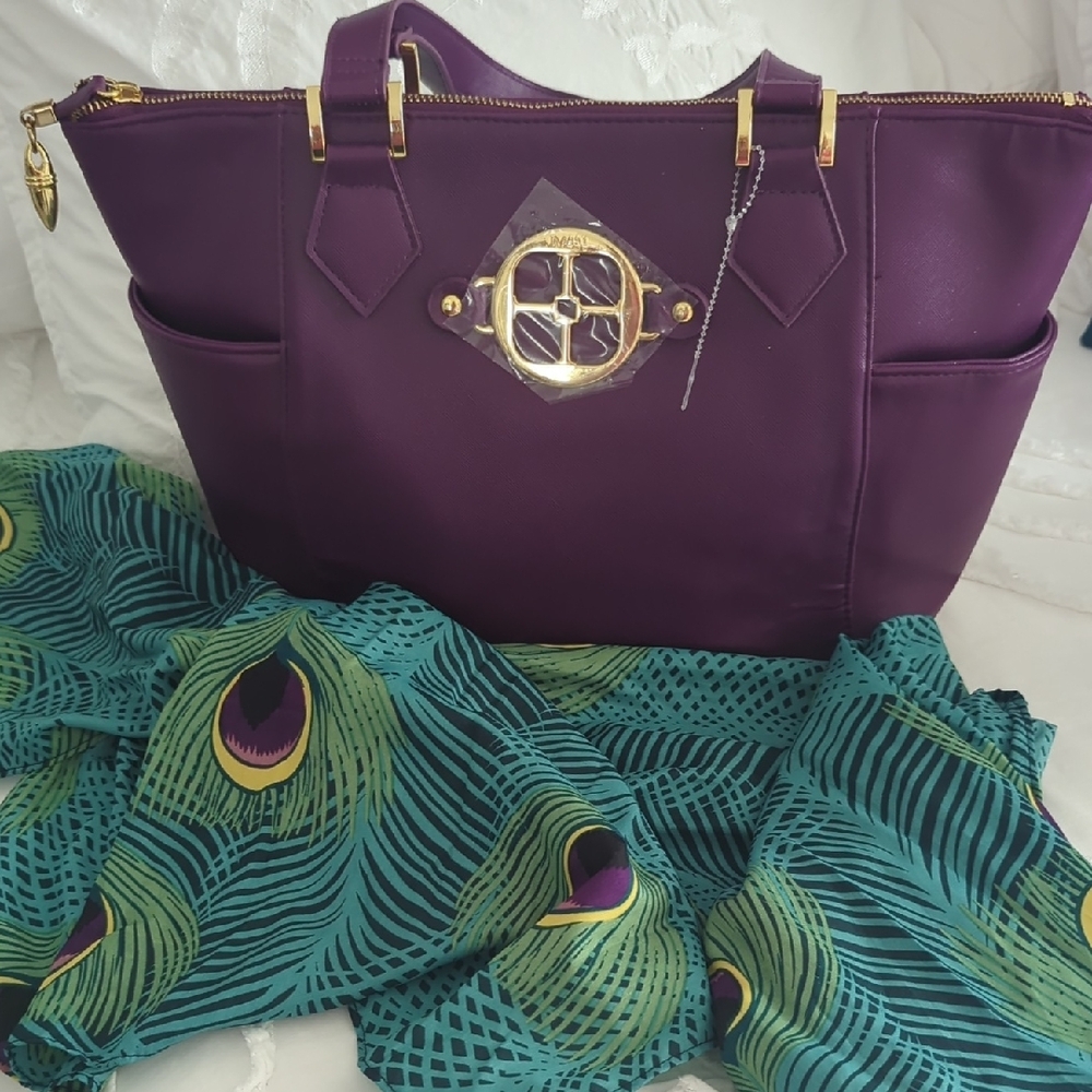 IMAN Rich Purple Tote with Gold Accents - Picture 10 of 10